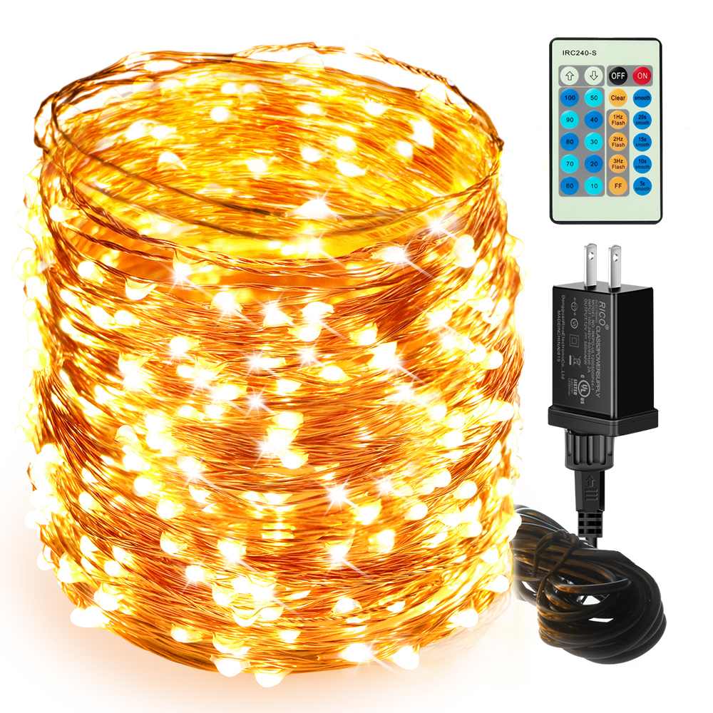 Christmas Fairy Lights, 165FT 500LED Outdoor Plug In Fairy Lights with remote, Waterproof UL Listed Warm White Copper Starry Lights for House, Garden, Festival Decor