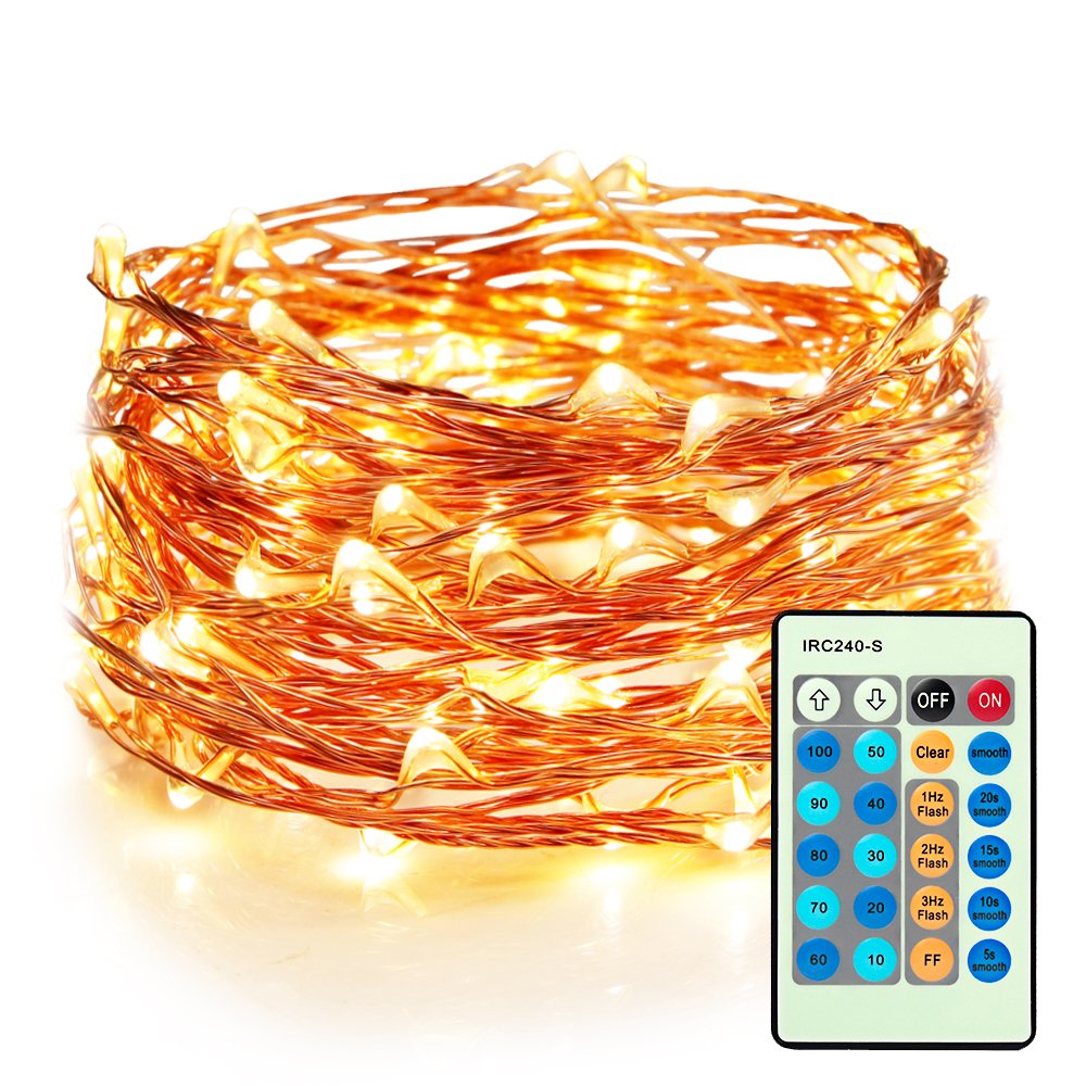 Christmas Fairy Lights Plug in, 33ft 100LEDs, UL Listed Copper String Lights with Remote Control,Warm White Twinkle Lights for Room Garden Party Christmas Festival Decor