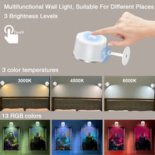 Load image into Gallery viewer, Battery Operated Wall Sconce, Lights for Wall 2 Pack Wireless LED Mounted Reading Lights, Glowall wall light 4 Color Modes &amp; 3 Brightness 360°Rotate Cordless Adhesive Magnetic Wall Lamp with Remote

