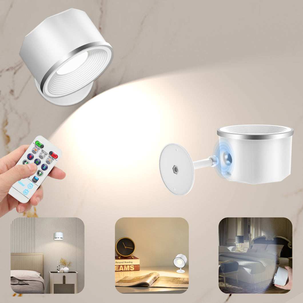 Battery Operated Wall Sconce, Lights for Wall 2 Pack Wireless LED Mounted Reading Lights, Glowall wall light 4 Color Modes & 3 Brightness 360°Rotate Cordless Adhesive Magnetic Wall Lamp with Remote